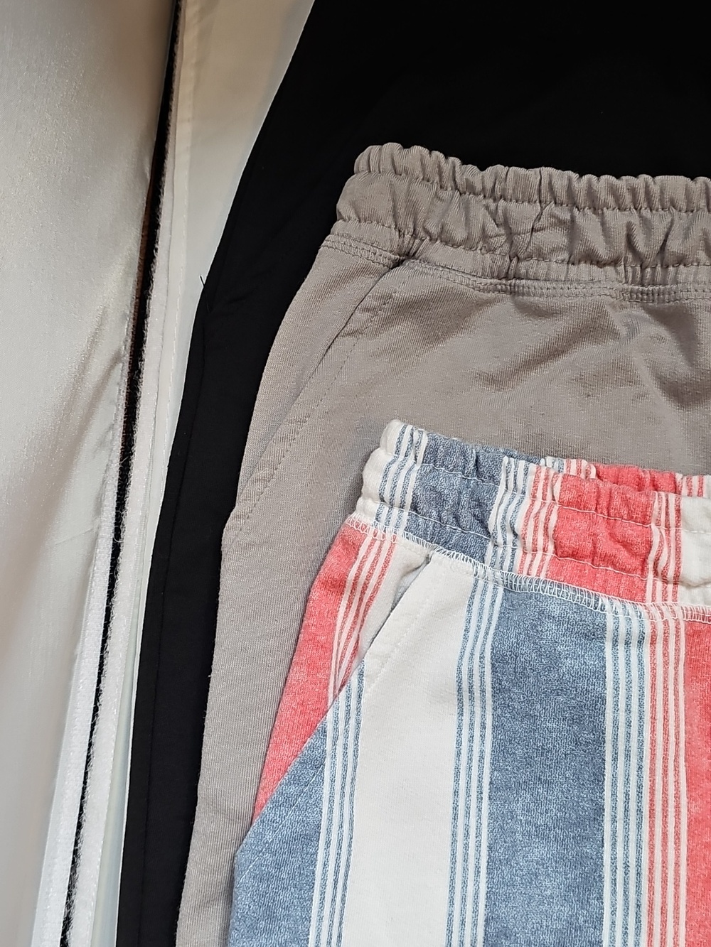 TRIO DEAL Gray, Black,Striped Red & Blue Drawstring Lounge Shorts for Women - Picture 3 of 3
